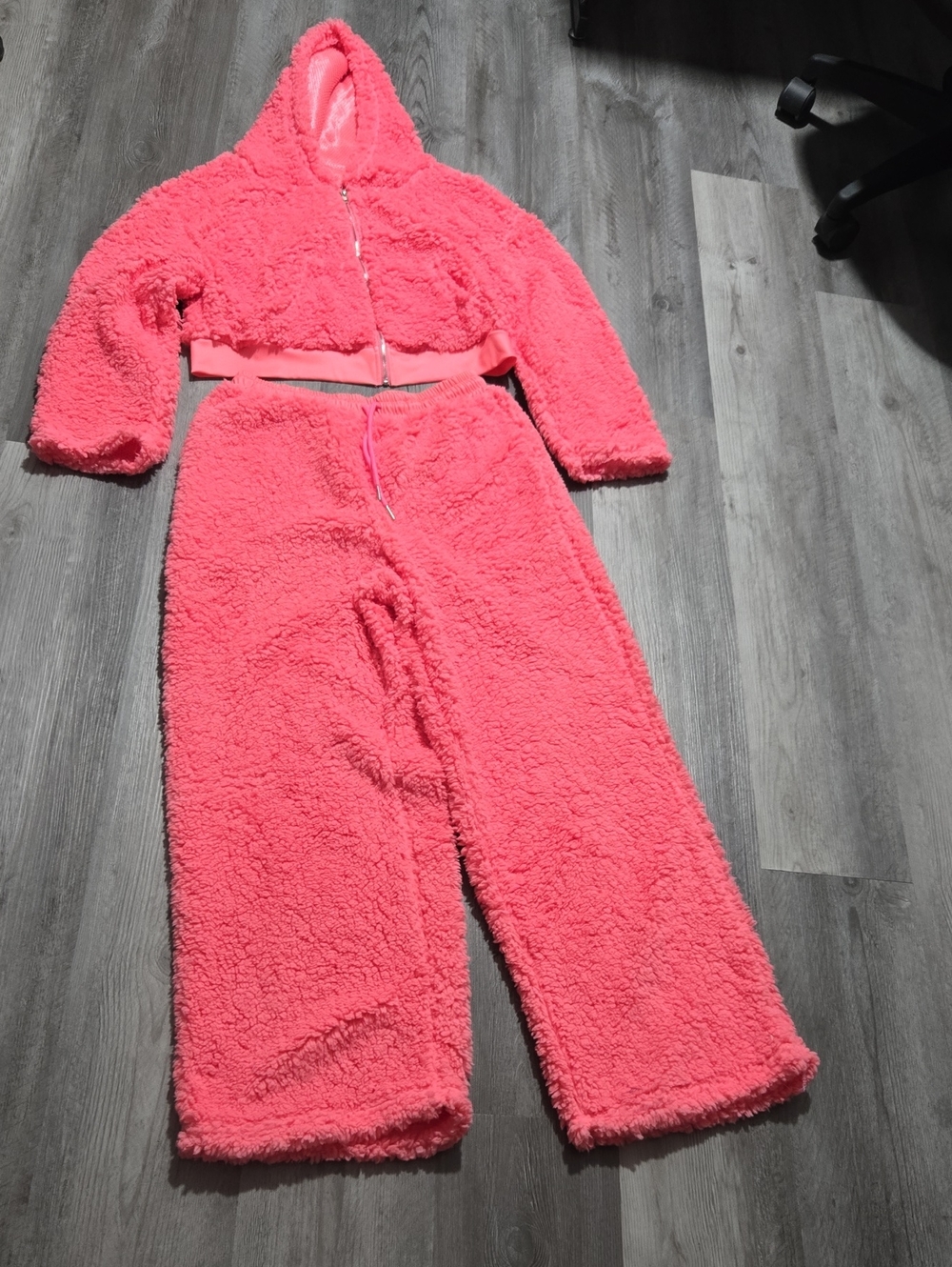 Womens ' Cozy Hooded Fuzzy  Lounge  Set - Hot Pink